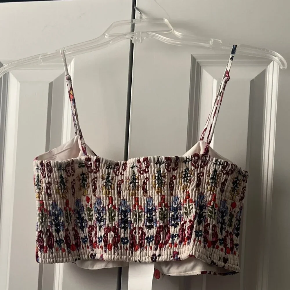 NWT Caroline Constas Linen 2 Piece Tropical Bralette Top and Skirt Set, Large - Picture 5 of 6